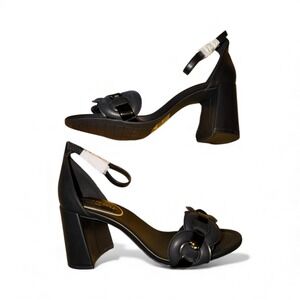 Kenneth Cole Women's Luisa Woven Black Leather Block Heel Ankle Strap Sandals 8M